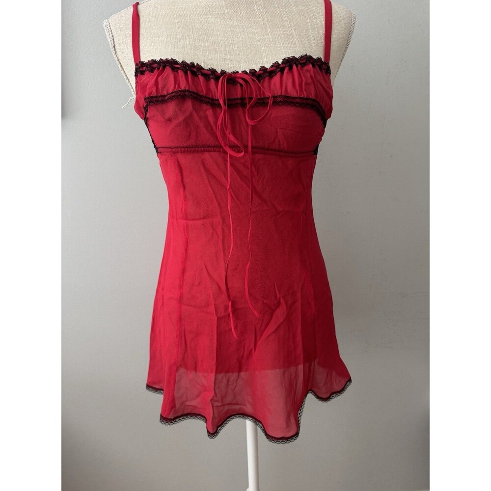 Vintage Y2K Victoria's Secret Red Silk Chiffon Milkmaid Babydoll Slip Dress Sz S